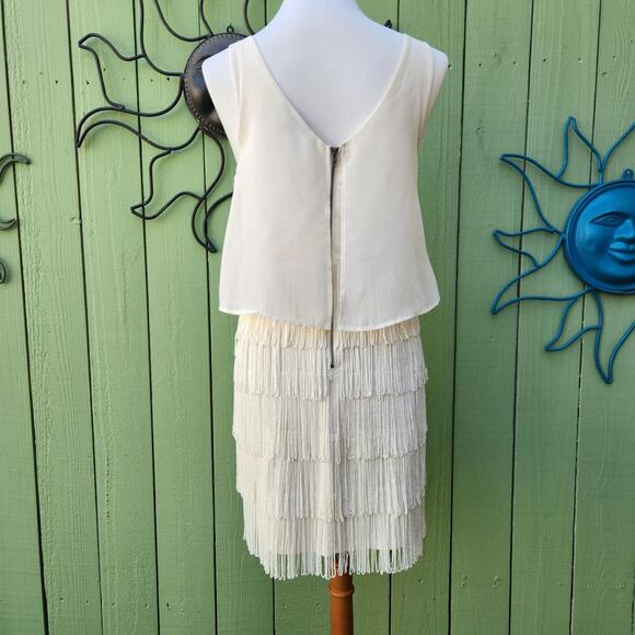 Y2K American Eagle Outfitters Boho Flapper Cream Fringe Mini Dress - Picture 4 of 5